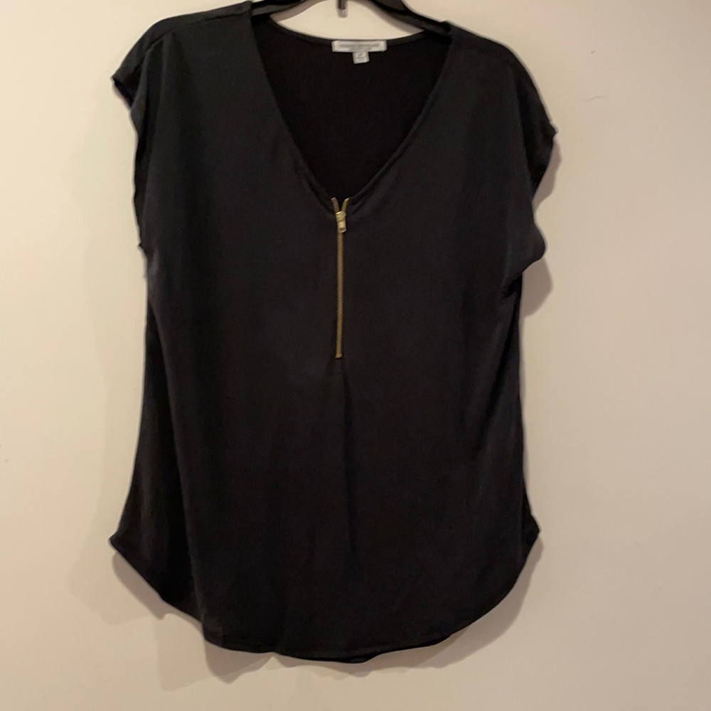 Black zipper silky blouse